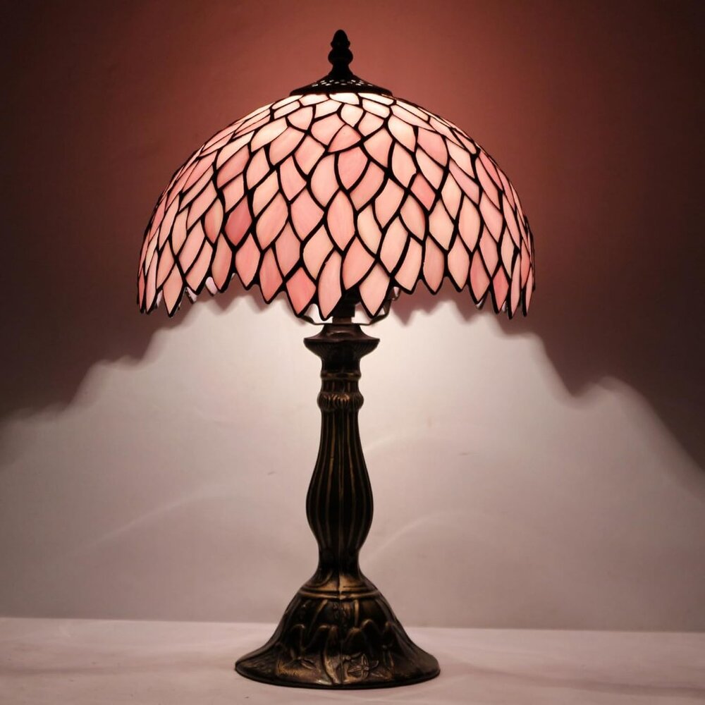 Tiffany Style Table Lamp Pink Wisteria Style Handmade Stained Glass Desk Light